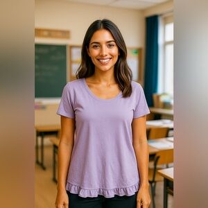 Isaac Mizrahi Live! purple Ruffled hem Tee T-Shirt L Large